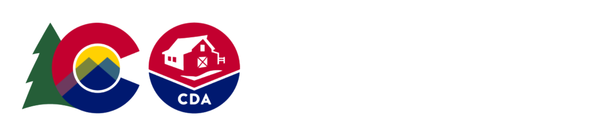 Logo of the Colorado Department of Agriculture featuring the state's colors and symbols, including a mountain, tree, and a barn icon, representing agriculture and natural resources in Colorado.