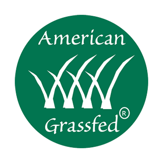 Logo of American Grassfed, featuring green circular design with stylized grass and text indicating the brand's commitment to grassfed products.