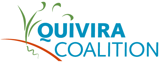 Logo of Quivira Coalition featuring green grass-like elements and blue text, symbolizing sustainability and environmental stewardship in agriculture and land management.