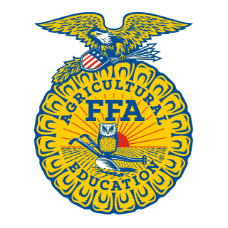 FFA emblem featuring an eagle, an owl, and agricultural tools, with the text "Agricultural Education" and "FFA" prominently displayed, symbolizing agricultural education and leadership.