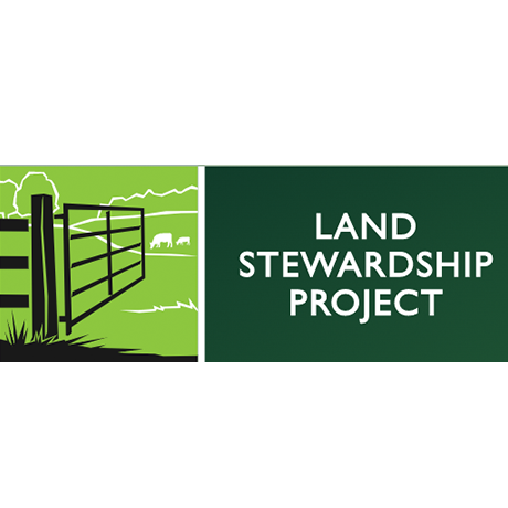 Logo of the Land Stewardship Project featuring a stylized illustration of a fence and grazing cattle against a green background, representing sustainable land management and agricultural practices.
